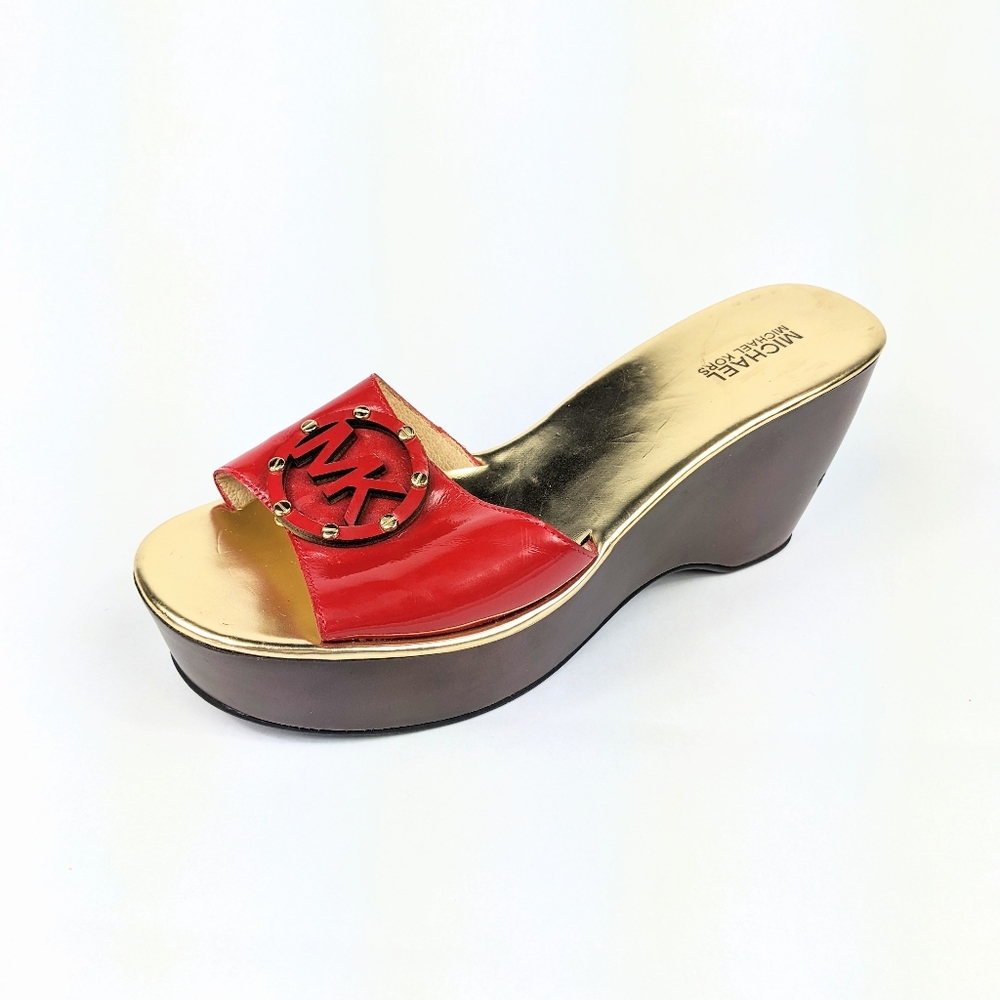 MICHAEL KORS Red Patent Leather Wedge Sandal Mule